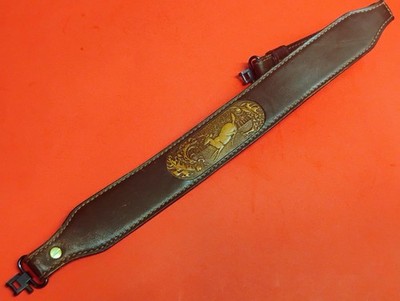 VTG Tooled Leather Sling 5pt Buck Deer Oak Tree Embossed Suede Bac fit Remington