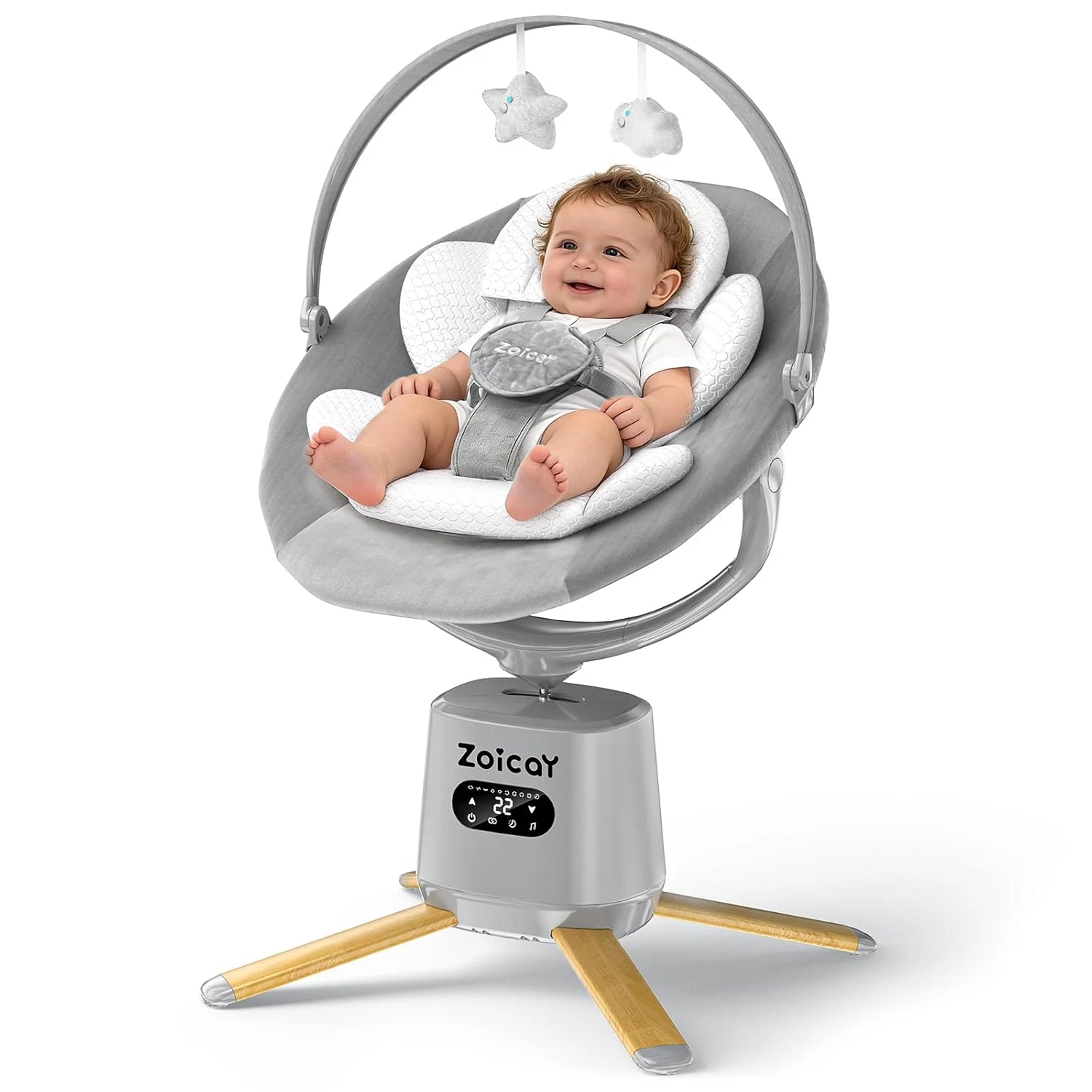 Electric 3D-Motion Baby Swing with Remote, 9 Modes & 360° Rotation, Gray