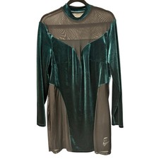 Women Velvet Mesh Dress SZ 2X Witchy Whimsygoth Sheer 90's Grunge Green Risque