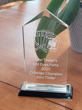 CUSTOMIZABLE Cribbage Clear Acrylic Trophy, Playing Cards, Tournament, Champion