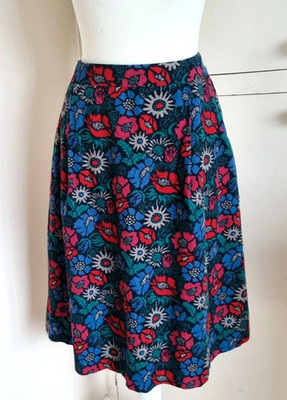 Seasalt Needlecord Pomander Skirt UK12 Blue Red Floral A-Line Flared