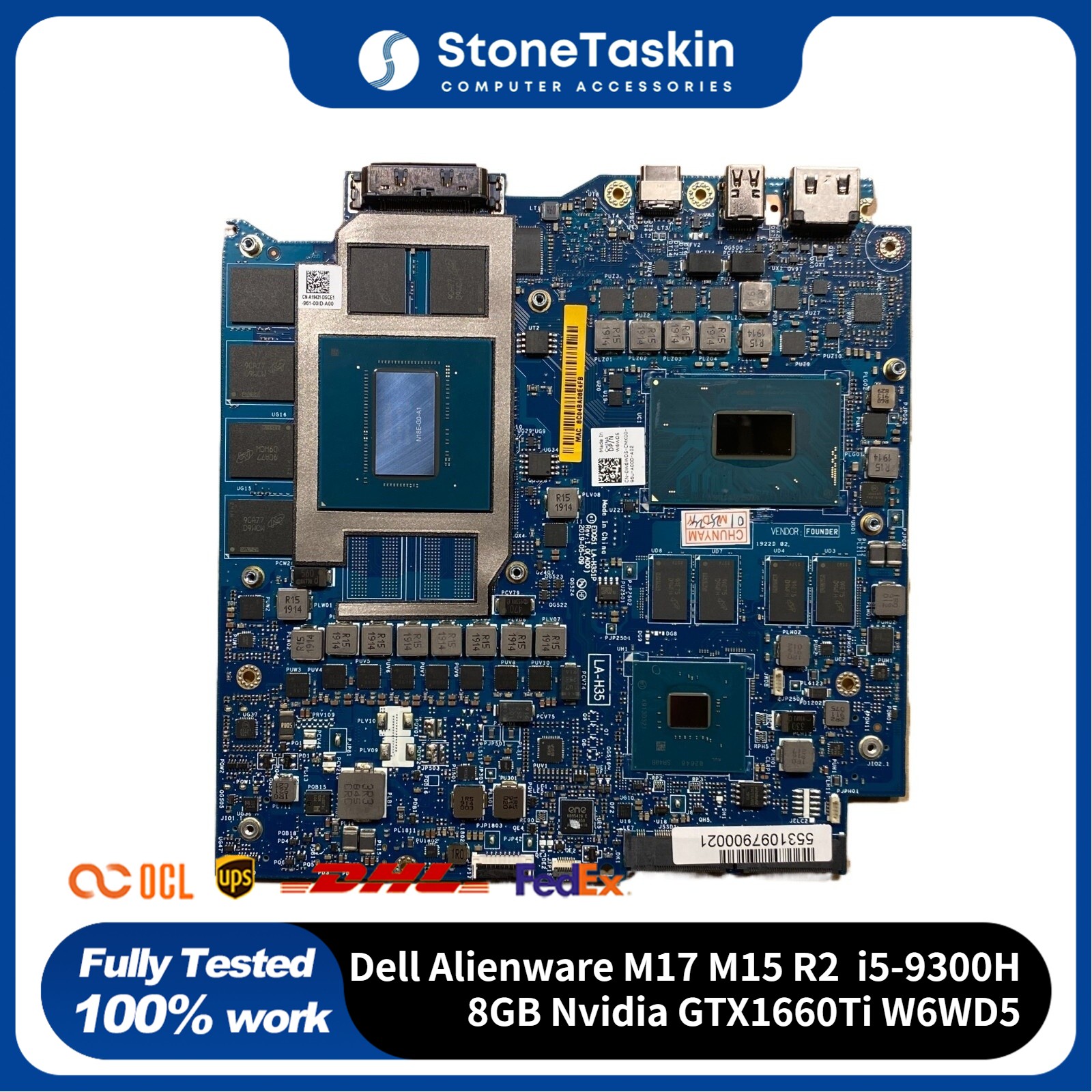For Alienware M17 M15 R2 Motherboard Intel i5-9300H 8GB Nvidia GTX1660Ti W6WD5