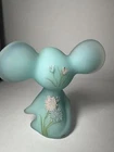 Fenton-Satin Blue Art Glass Mouse Handpainted & Signed by Artist Kim L.