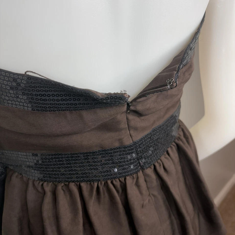 Robert Rodriguez 100% Seda Abedul Marrón y Negro Lentejuelas Abrigo Top Talla 2 Foto 3 de 4