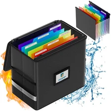 Fireproof File Box with Hanging Folders 7x1.2 Accordion Pockets Organizer