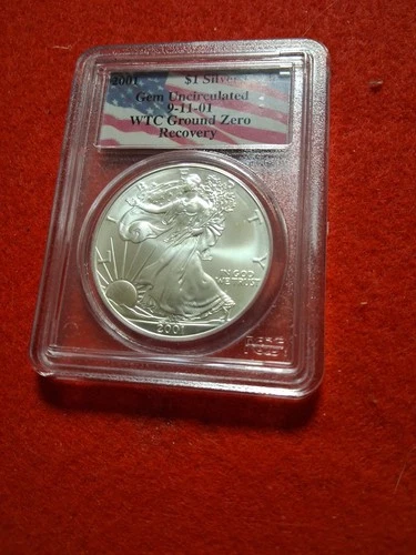 2001 US Silver Eagle,Pcgs Gem Unc,WTC Ground Zero Recovery