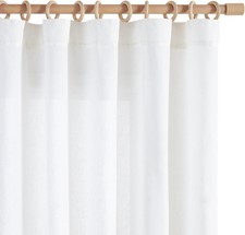 JINCHAN White Linen Curtains 84" Light Filtering Semi Sheer Panels 50" W