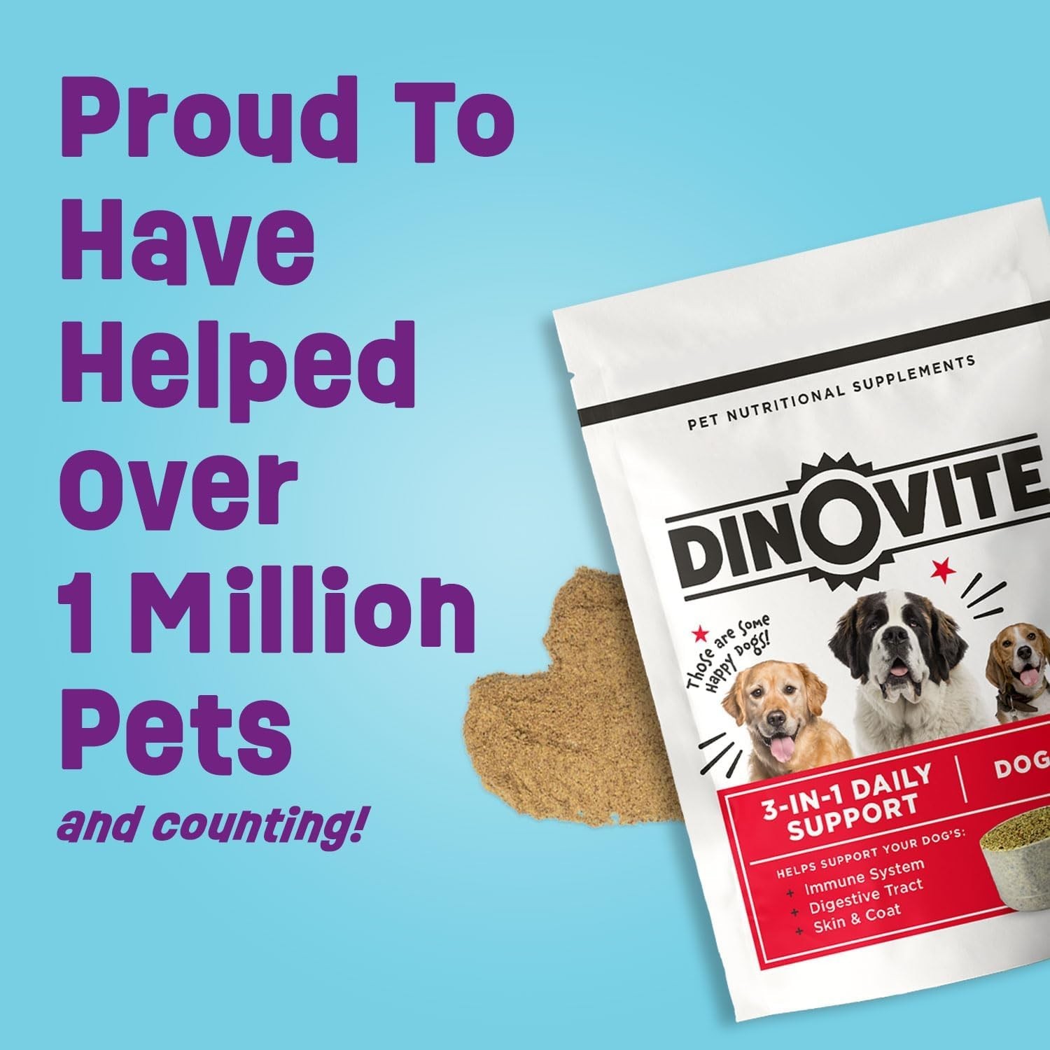 Dinovite 3 in 1 Probiotic for Medium Dogs, Skin & Coat 90 Servings (18-45lb).