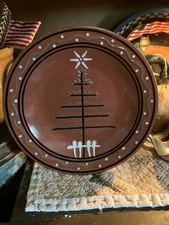 K&K Interiors Pottery ~ Redware Plate ~Folk Art ~Primitive~ Christmas Tree 9.5"