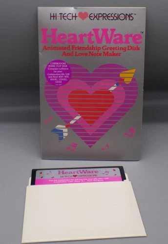 vintage 1986 Hi Tech Expressions HEARTWARE Valentines card C64 Floppy Disk 5.25