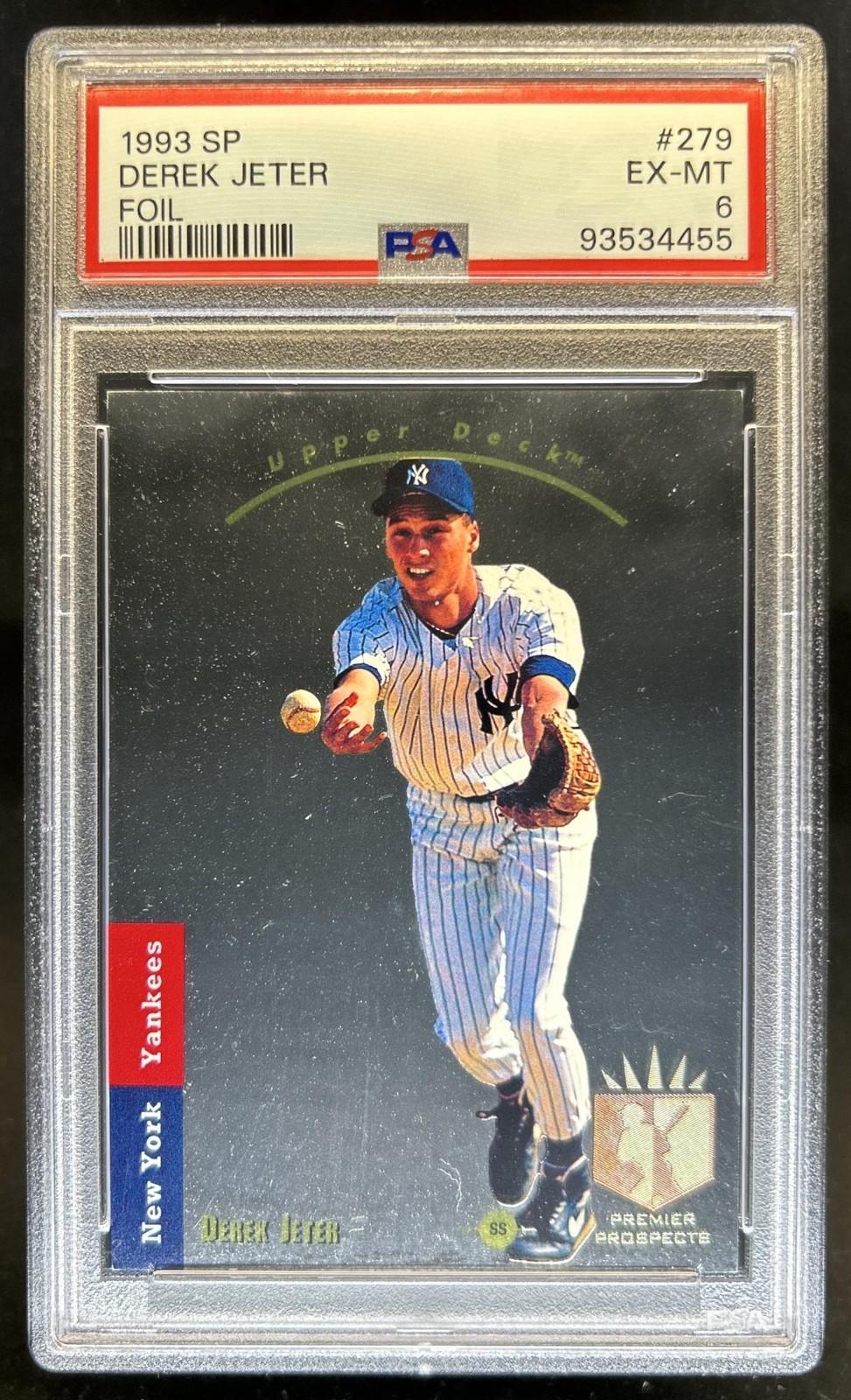 1993 SP Derek Jeter Foil Premier Prospects Rookie RC #279 Yankees PSA 6 view 1