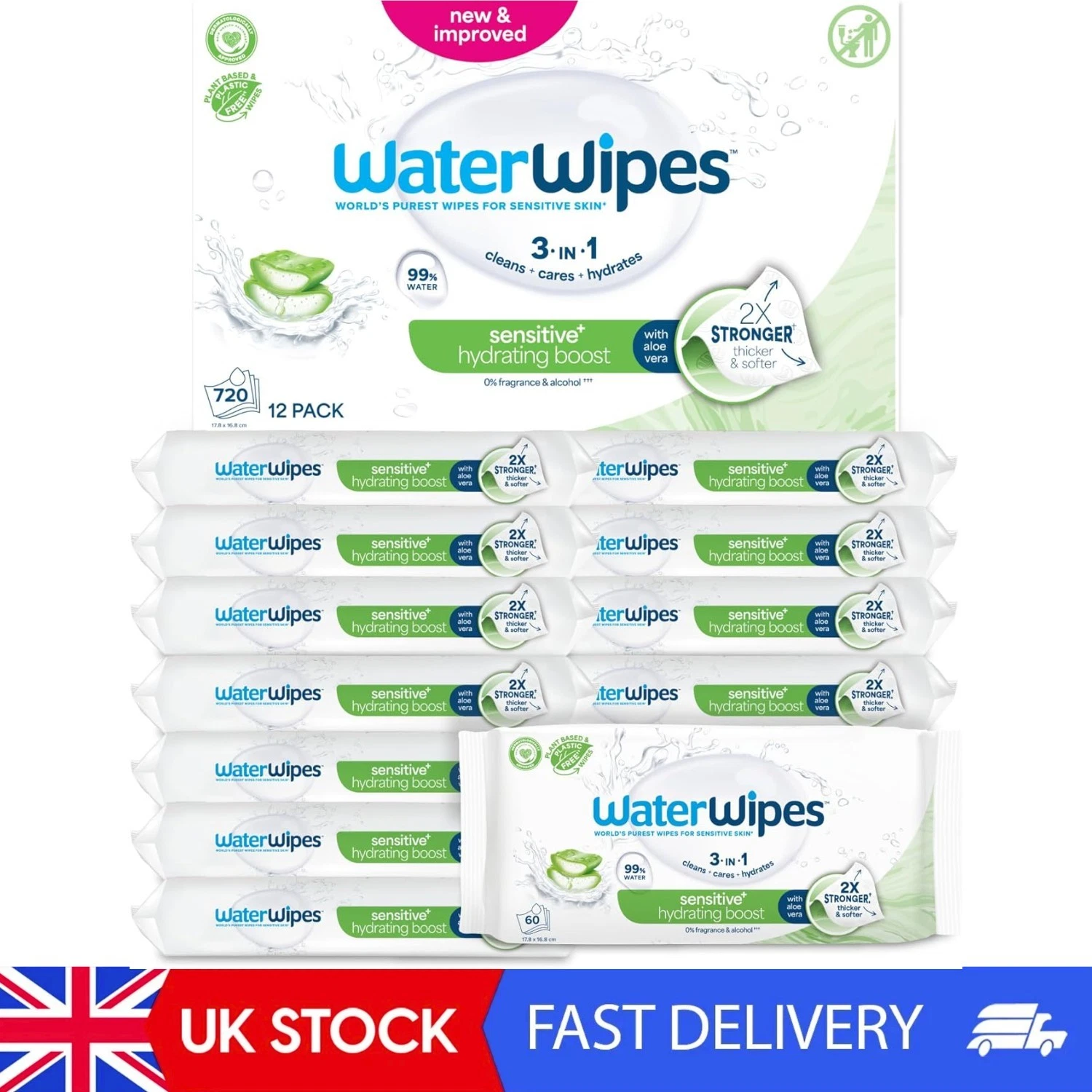 Sensitive+ Hydrating Boost Wipes, 720 Count , 3-In-1 Cleans, Cares, Hydrates,