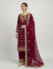 New Designer Faux Georgette Maroon Top Palazzo With Dupatta For Festival Wear