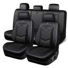 Luxury Nappa Leather Seat Covers Water Resistant Faux Full Set Pure Black