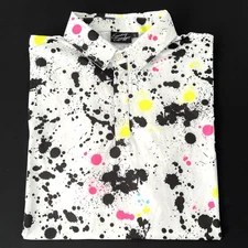 SUNDAY SWAGGER Shirt Mens LARGE Paint Splatter Print Golf Polo Performance EUC