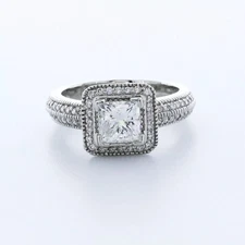 Engagement Ring Halo Platinum 1.49 Carat Princess Lab-Grown Diamond D VS2
