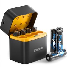 Eight-pack rechargeable lithium AA batteries with charger.