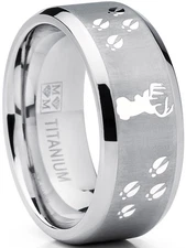 9MM Sating Finish / High Polish Deer Track Titanium Ring Wedding Band
