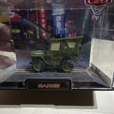 Disney Pixar Cars Sarge Green Diecast Vehicle Car Theme Display Case