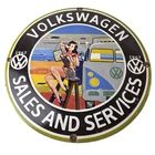 Vintage Volkswagen Sign - Sales Dealership VW Automobile Gas Pump Porcelain Sign