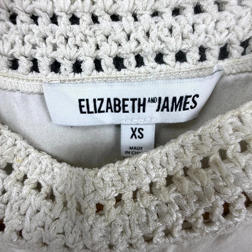 Camiseta sin mangas Elizabeth And James para mujer XS blanca seda crochet boho costera elegante suave Foto 3 de 4