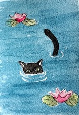 Original Watercolor ACEO - 2.5" x 3.5" - Monet's Cat - Whimsical