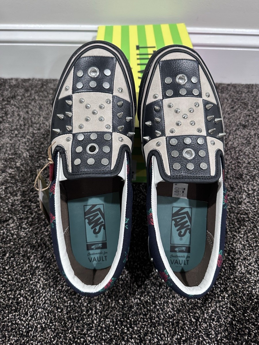 Gucci x Vans Black Checkered Leather Suede Studded Slip Ons  display picture 1