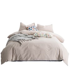 Tan Gingham Duvet Cover Queen 100 Washed Cotton Beige Plaid Duvet Cover Set ...