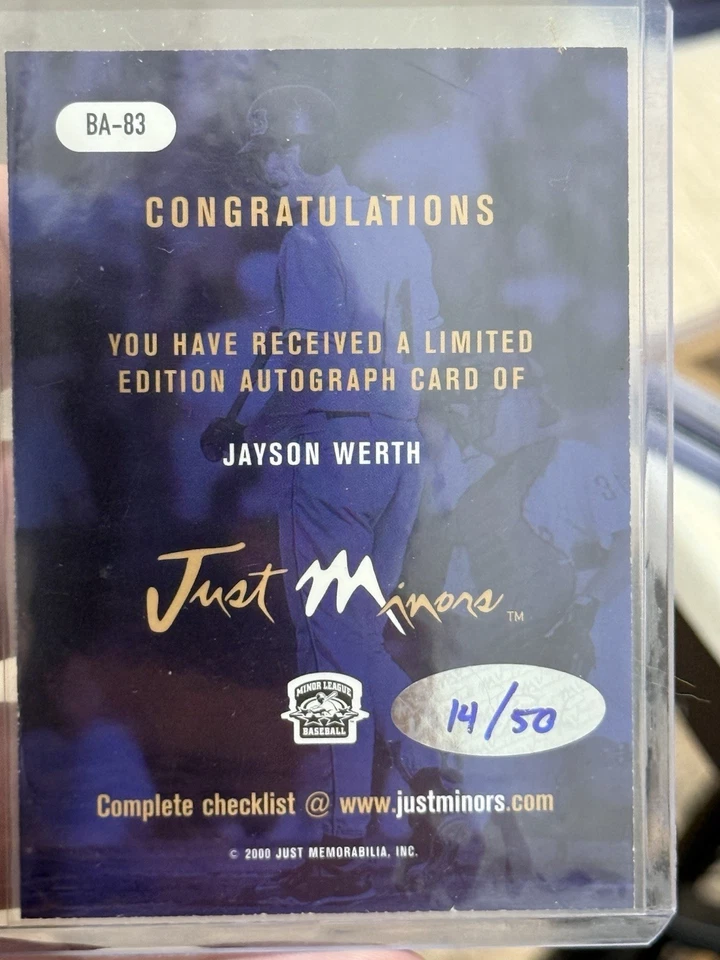 RARO! Just Memorabilia 2000 Black Jayson Werth RC Bowie autógrafo 14/50 como nuevo Foto 2 de 2