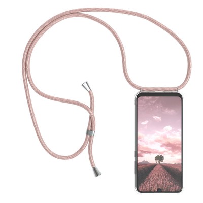 Für Huawei P20 Lite 2019 Handyhülle zum Umhängen Kordel Tasche Kette Rose Gold