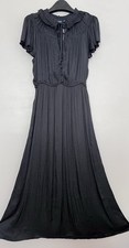 Gap Black Satin Split Neck Ruffle Tiered Midi Dress Elastic Waist Size XS NWT