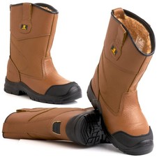 Mens Lightweight Leather Steel Toe Cap Fur Lined Safety Work PPE Rigger Boot Sz