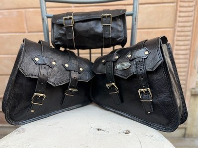 Motorrad Kombitasche Leder schwarz Ziege Satteltasche Taschen Sattelgepäck Se...