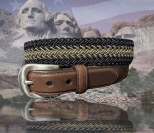 Brighton USA Belt     Men  s Woven Elastic Leather Size 34 NWT M21046 List 75