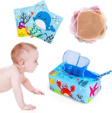 Montessori Baby Tissue Box Toy - Sensory Learning Toys for 6-12 Months Infants |