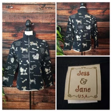 Jess & Jane Dog Town Jacket Small Full Zip Sweatshirt Rhinestone Black USA Made