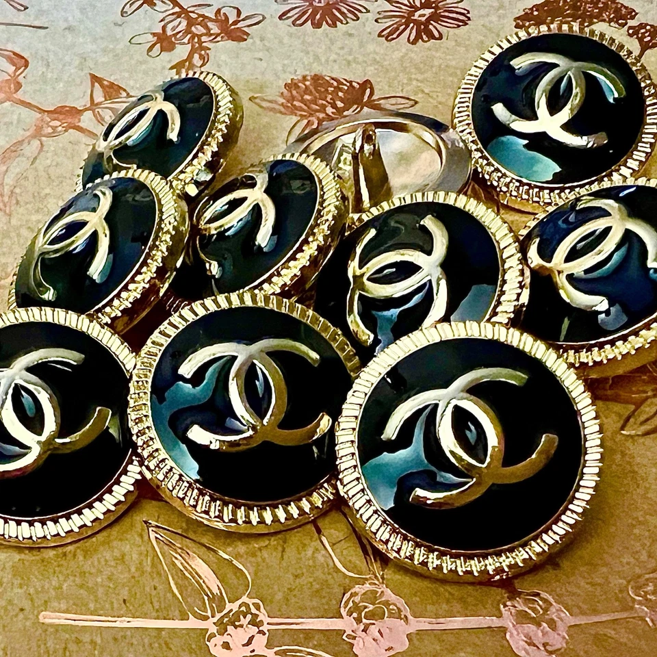 Gold Black Set of 5 Buttons Stamped Ø 22mm Chanel Replacement Button Coco CC - Image 3 of 4