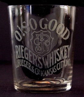 ca1900 PRE PROHIBITION RIEGERS WHISKEY ETCHED GLASS ADVERTISING SHOT GLASS