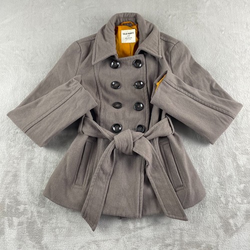 OLD NAVY Double-Breasted Coat Women Medium Brown Wool Blend Belted Lined NWOT