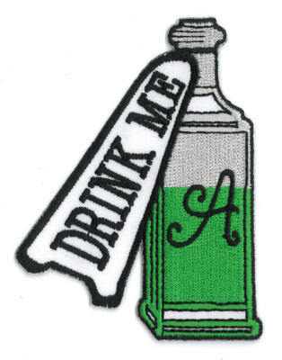 DRINK ME - Orginal Artwork Embroidered Iron On Patch - 3.25'' x 2.75''