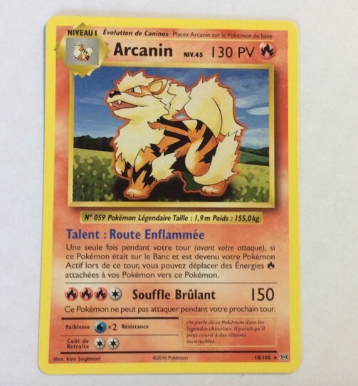 Carte Pokémon Arcanin Pv130 18/108 Rare XY Evolutions Arcanine