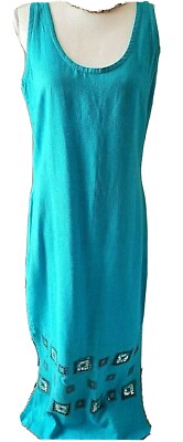 Faith by Celia Forrester Jumper Dress Sleeveless Linen Wearable Art Long Small S