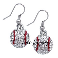Clear Crystal Baseball Ball Sport Dangle Hook Earrings Gift for Baseball Girl