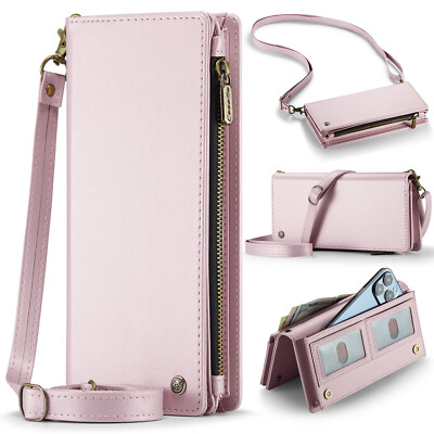 For iPhone 15 Zipper Women PU Leather Crossbody Card Holder