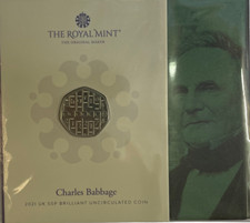 2021 50P - CHARLES BABBAGE FIFTY PENCE - BRILLIANT UNCIRCULATED - BU - COIN PACK