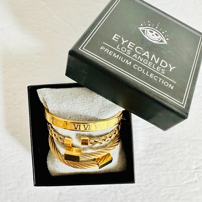 EYE CANDY LOS ANGELES DYLAN TITANIUM 3 PIECE BRACELET BANGLE GIFT SET NEW $129