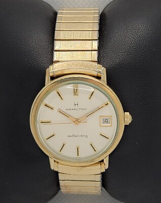Mens Hamilton Selfwinding Classic Date Round Gold Tone Case Bracelet Watch L8