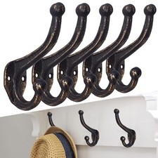 5-Pack Rustic Wall Hooks Heavy Duty  Antique Bronze Cast Iron Hook  Coat Hook...