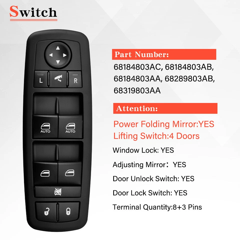 Interruptor de ventana eléctrica maestro conductor delantero izquierdo para Jeep Grand Cherokee 2014-2018 Foto 4 de 4