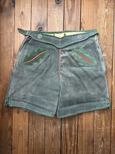 Vintage German Lederhosen Green Suede Leather Oktoberfest Shorts Size 28